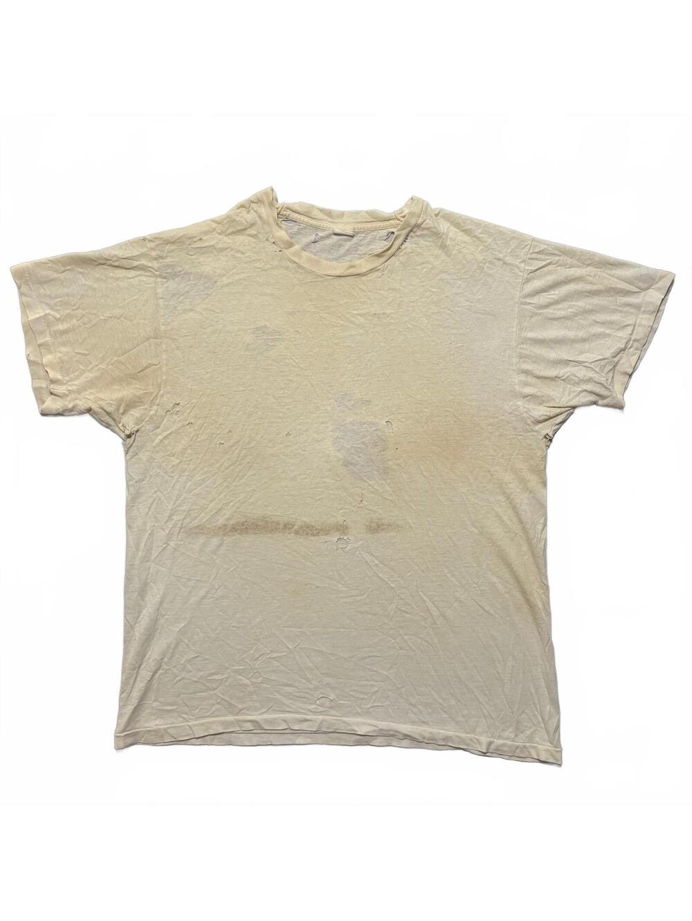 VTG 70's Thrashed Distressed Destroyed Paper Thin Blank T-Shirt Men's XL White
